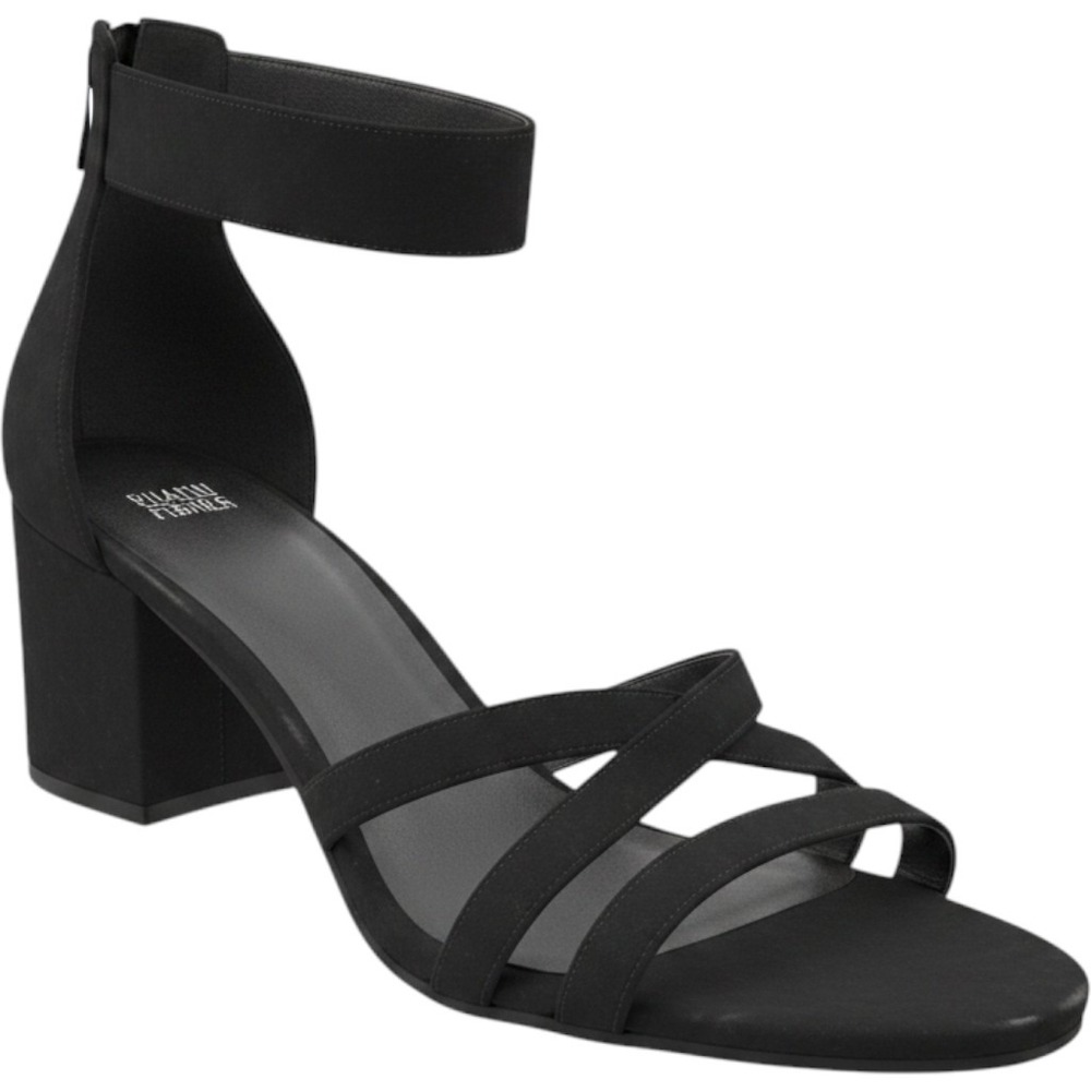 Eileen Fisher Womens Black Suede Block Heel Ankle Strap Sandals Size 11